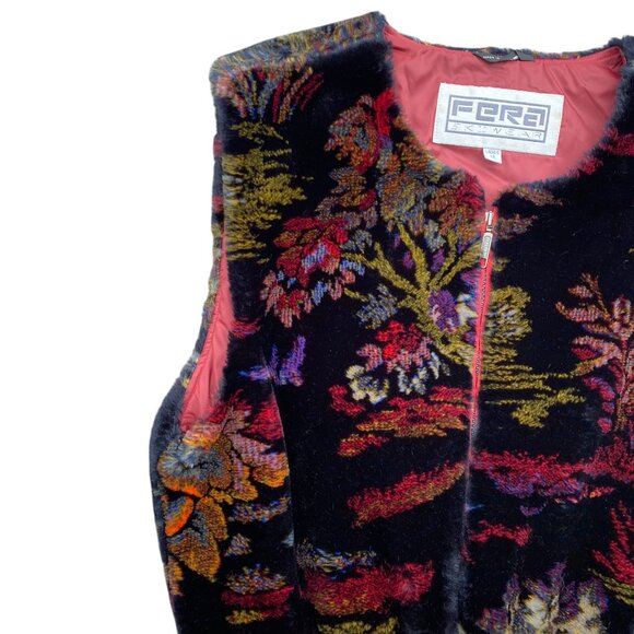 Vintage Fera Faux Fur Vest Whimsigoth Jewel Tone Artsy Ski-Aprés Fairy Grunge-12 - Picture 2 of 14